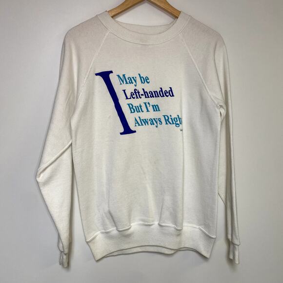 Vintage Left Handed Sweatshirt 90s Retro Sweater White M - Picture 1 of 2